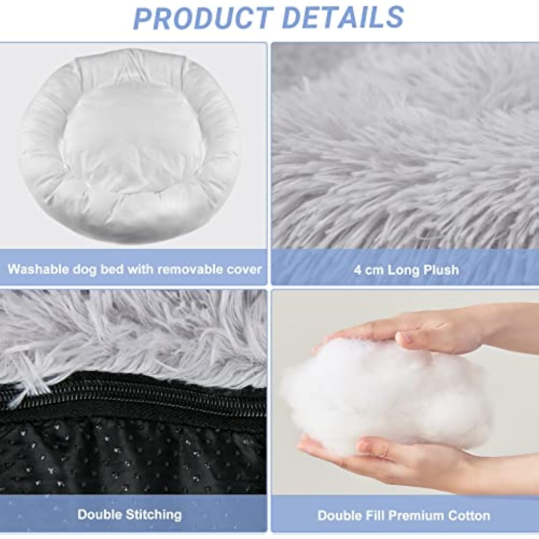 Moistu Calming Dog Bed with Removable Cover: Washable Donut Anti Anxiety Dog Beds - Soft Round Cuddler Cat Bed - Fluffy Plush Comfy Warm Puppy Pet Bed with Zip
