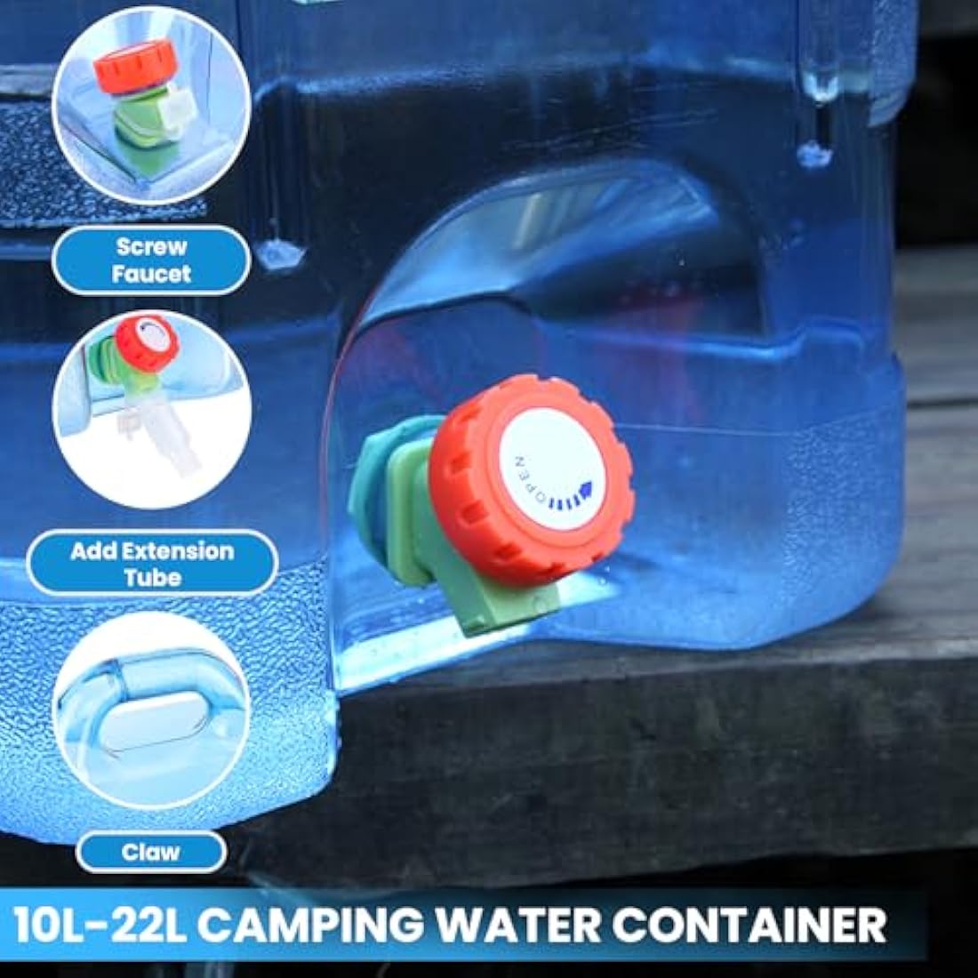 Starnearby 10/15/18/20/22L Water Container with Tap, Portable Plastic Water Bucket with Tap, Easy Clean BPA-Free Drink Water Carrier, for Camping Outdoor, Party, Van, RV, School, Hospital, Emergency