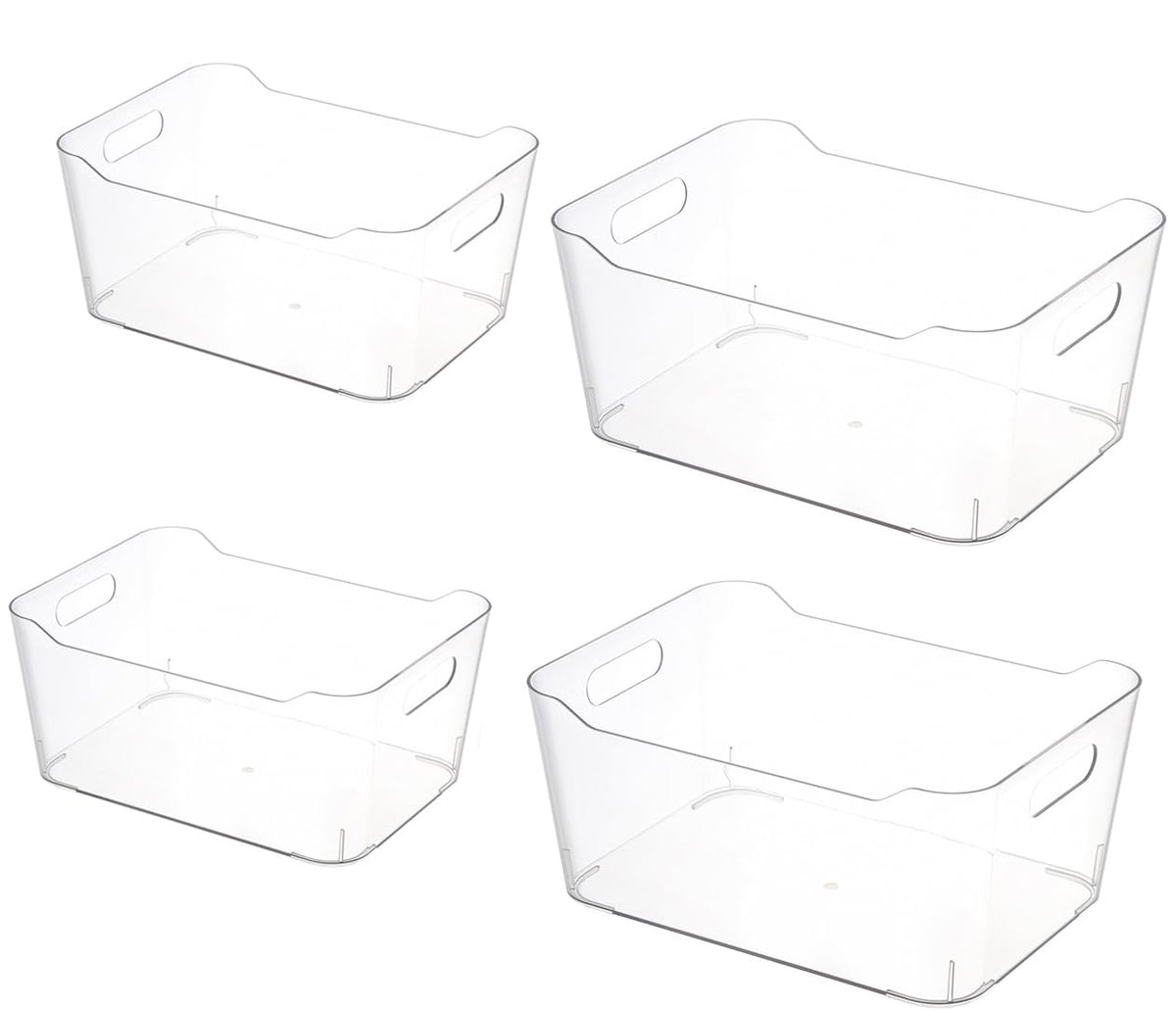 Grace Store 4PCS Storage Organisers Clear Plastic Bathroom Organiser Versatile Kitchen Organiser Tray for Desk, Makeup , Kitchen Pantry Cabinet