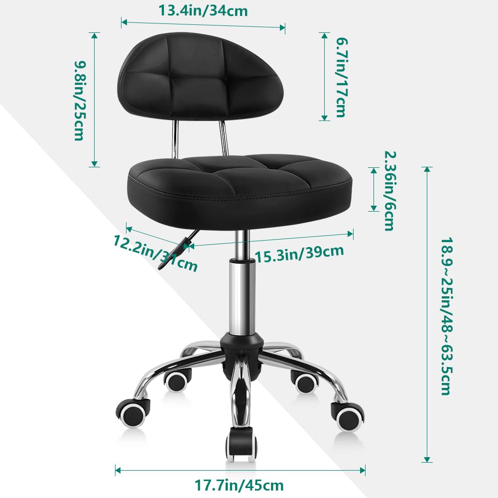 BFTOU Square Swivel Stool on Wheels Perfect for Work SPA Shop Massage Height-Adjustable and Cost-Effective Rolling Stool Chair with Back White (BLACK)