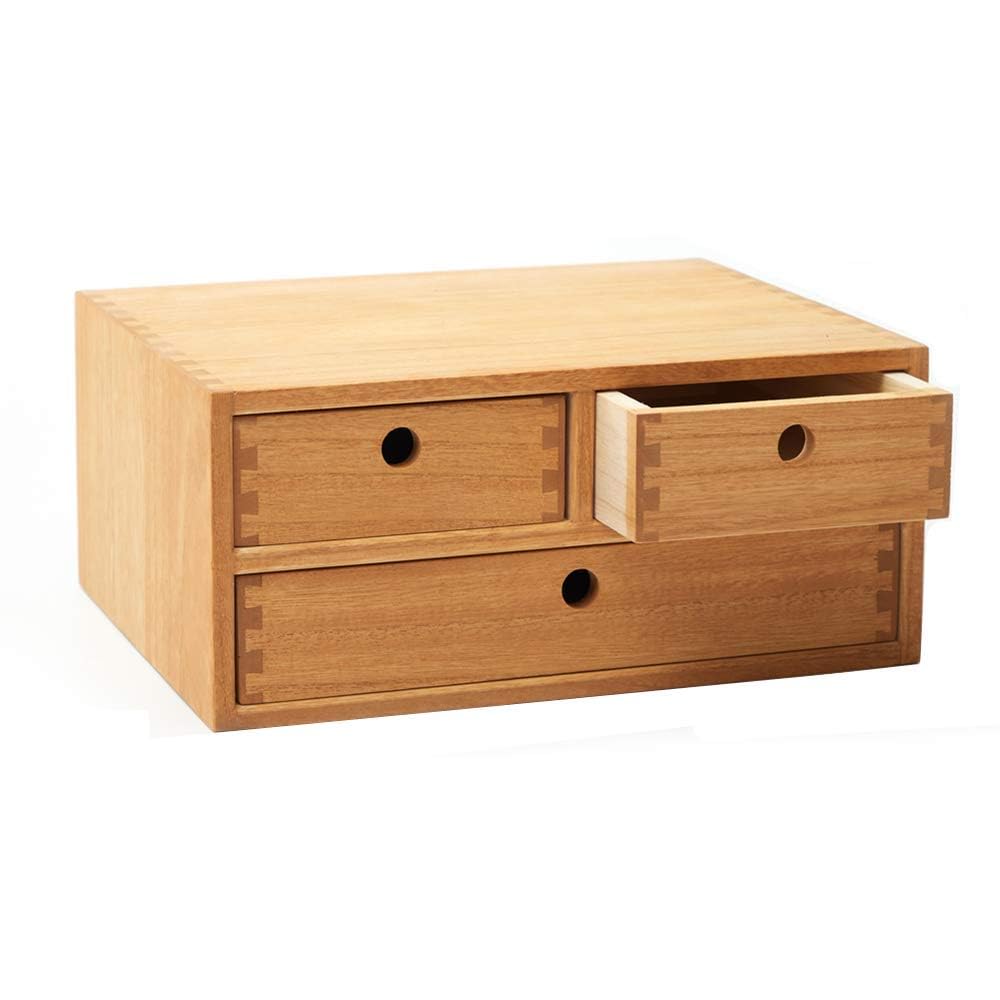 KIRIGEN Wooden Desktop Organizer Office Supplies Filing Tidy Storage Shelf Storage Cabinet Jewelry Organizer with 3 Drawers Natural