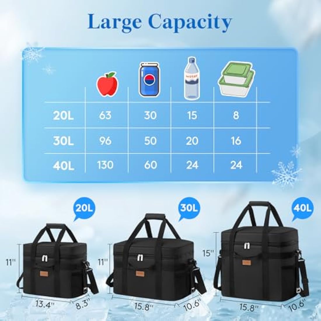 Lifewit 40L Soft Cooler Bag with Hard Liner, Large Insulated Picnic Lunch Bag Box Soft-Sided Cooling Bag for Camping、BBQ、Family Outdoor Activities, Black