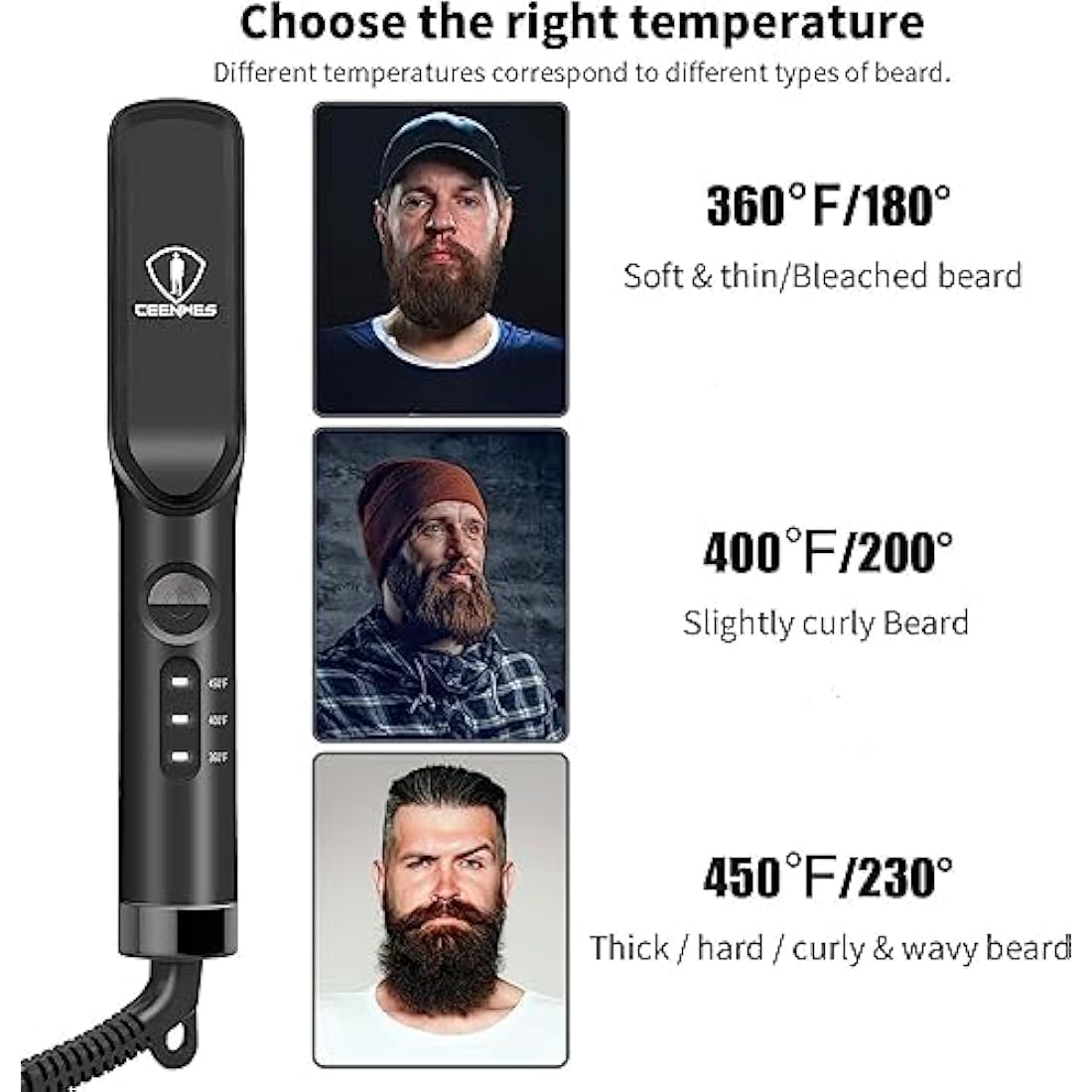 Ceenwes 3 in 1 Professional Beard Straightener with Beard Oil & Balm, Portable Hair Straightener Brush for Men & Women