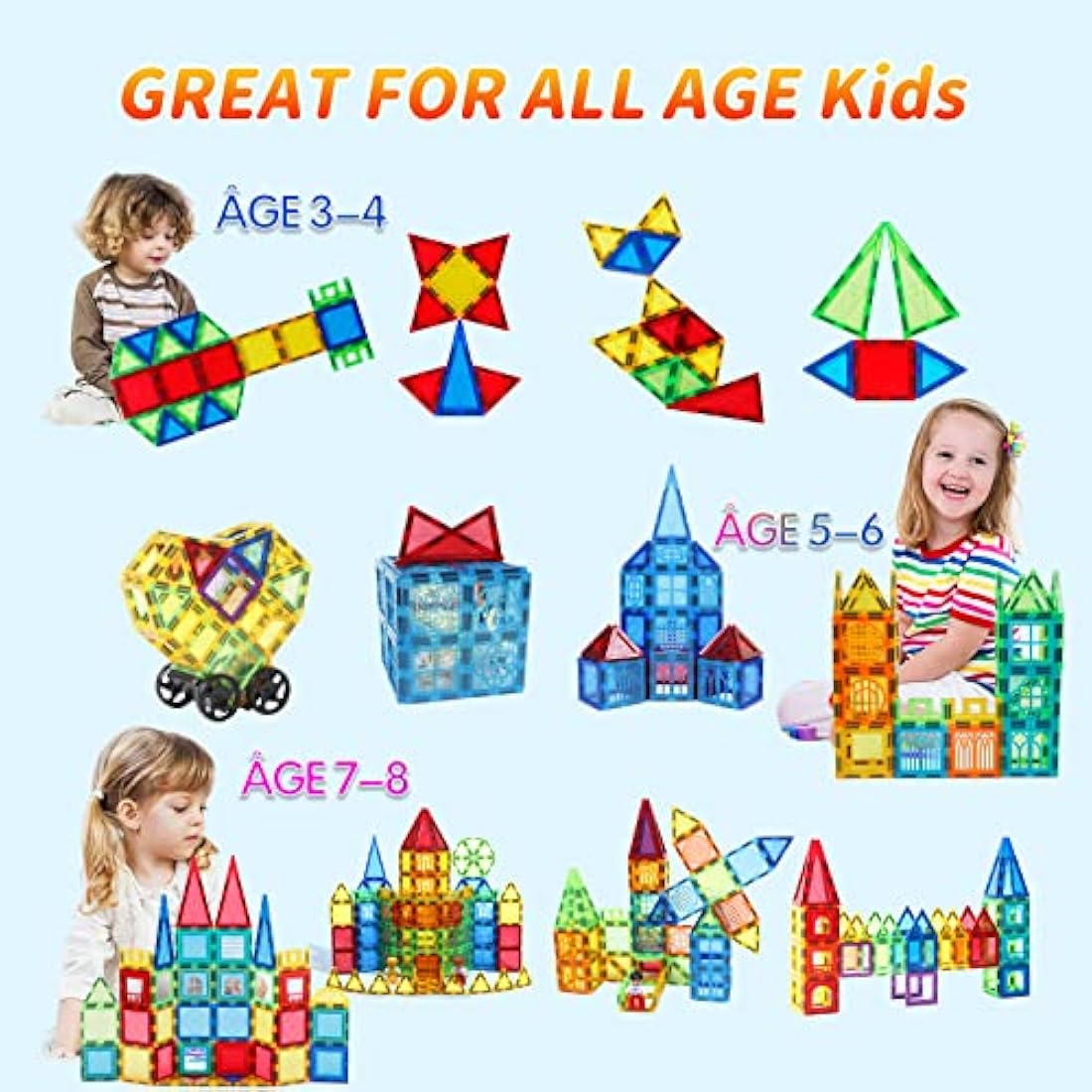 Magblock 100PCS Magnetic Building Blocks Set-Magnetic Tiles for Kids, Magnet Construction Educational Toys Set Gift for 3 4 5 6 Years Old Boys Girls