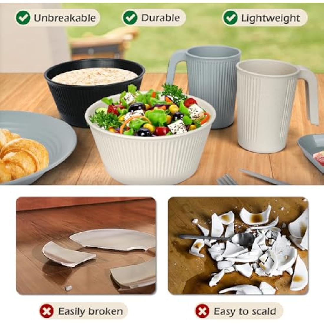 UHAPEER 67Pcs Camping Dinner Set for 6 People,Plastic Picnic Dinner Sets,Unbreakable Plastic Dinner Plates,Bowls,Cups Set,Camping Plate Set,Picnic,BBQ,Party,Campervan, Kitchen Equipment