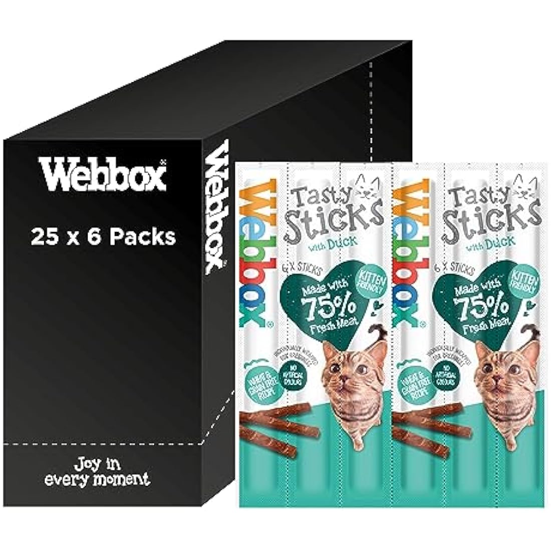 Webbox Tasty Sticks Cat Treats, Duck - Kitten Friendly, Wheat and Grain Free, No Artificial Colours (25 x 6 Packs)