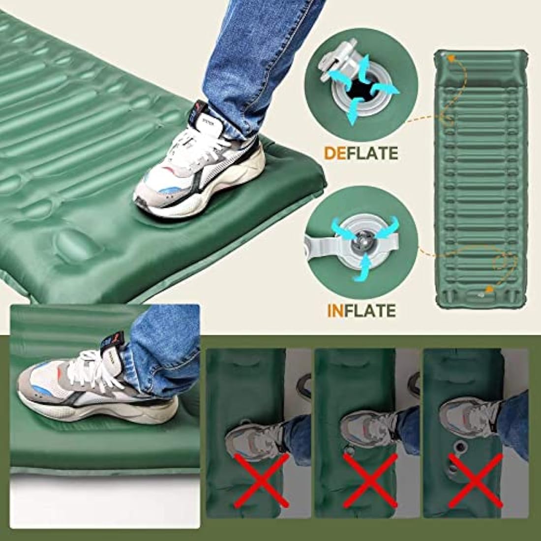 BLUEVER Camping Mattress, 14 cm Thick Self-inflating Outdoor Sleeping Pad with Foot Pump, Waterproof and Durable Air Mattress for Hiking, Backpacking