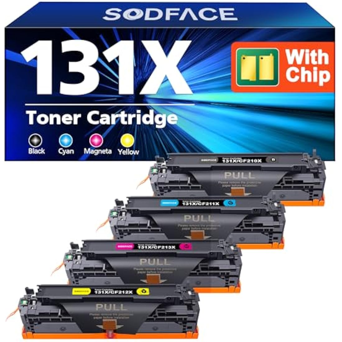 SODFACE 131X 131A CF210X Toner Cartridge Compatible for HP 131X toner 131A CF210X CF211X CF213X CF212X for HP LaserJet Pro 200 Color MFP M276nw M251n M251nw M276n (Black Cyan Yellow Magenta, 4-Pack)