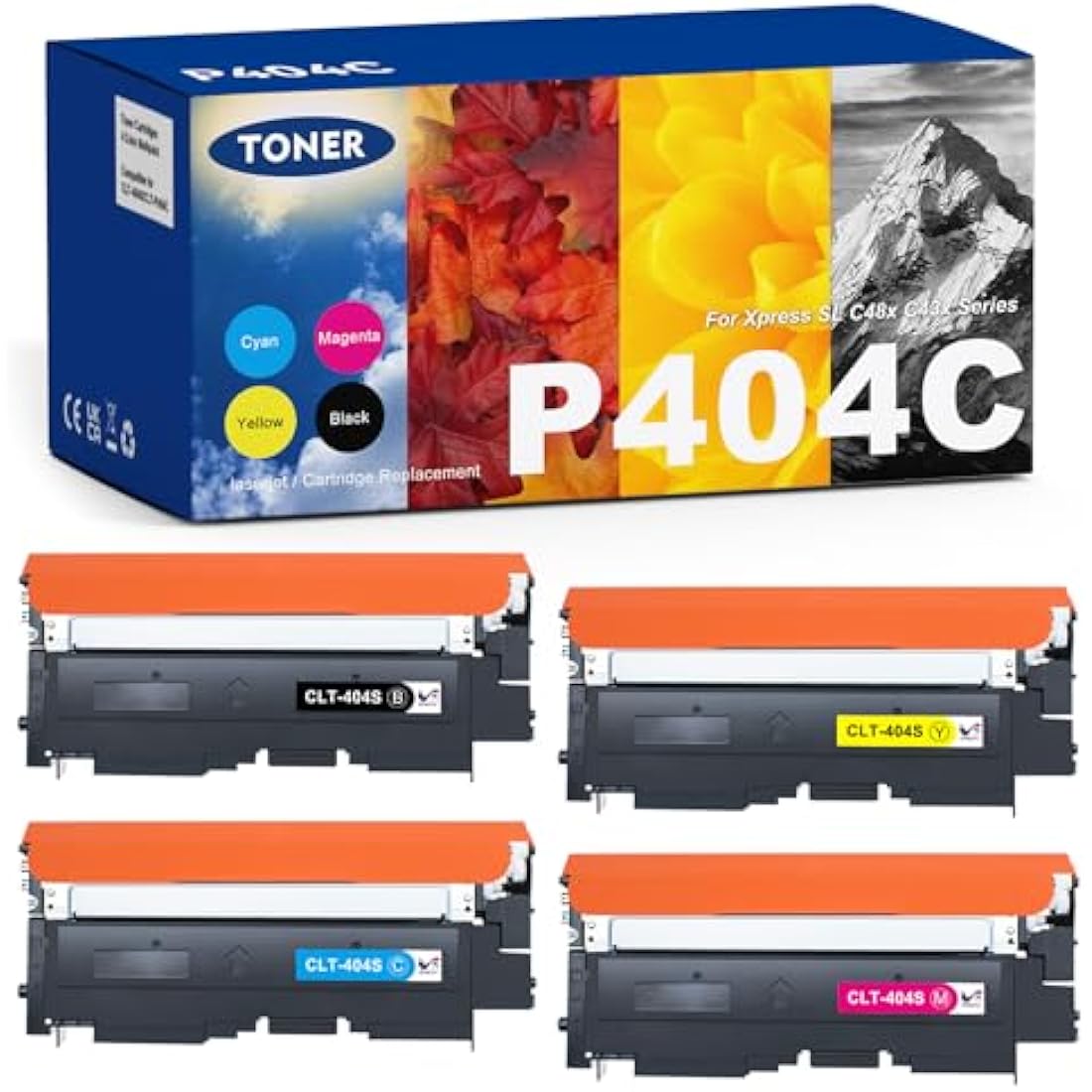 ONLYU Compatible Samsung CLT-P404C CLT P404C Toner Cartridge Replacement for Samsung C430W Toner for Samsung Xpress SL C430W C430 C480FW C480W C480 C48X C43X CLT K404S CLT-Y404S Toner(4-Pack)