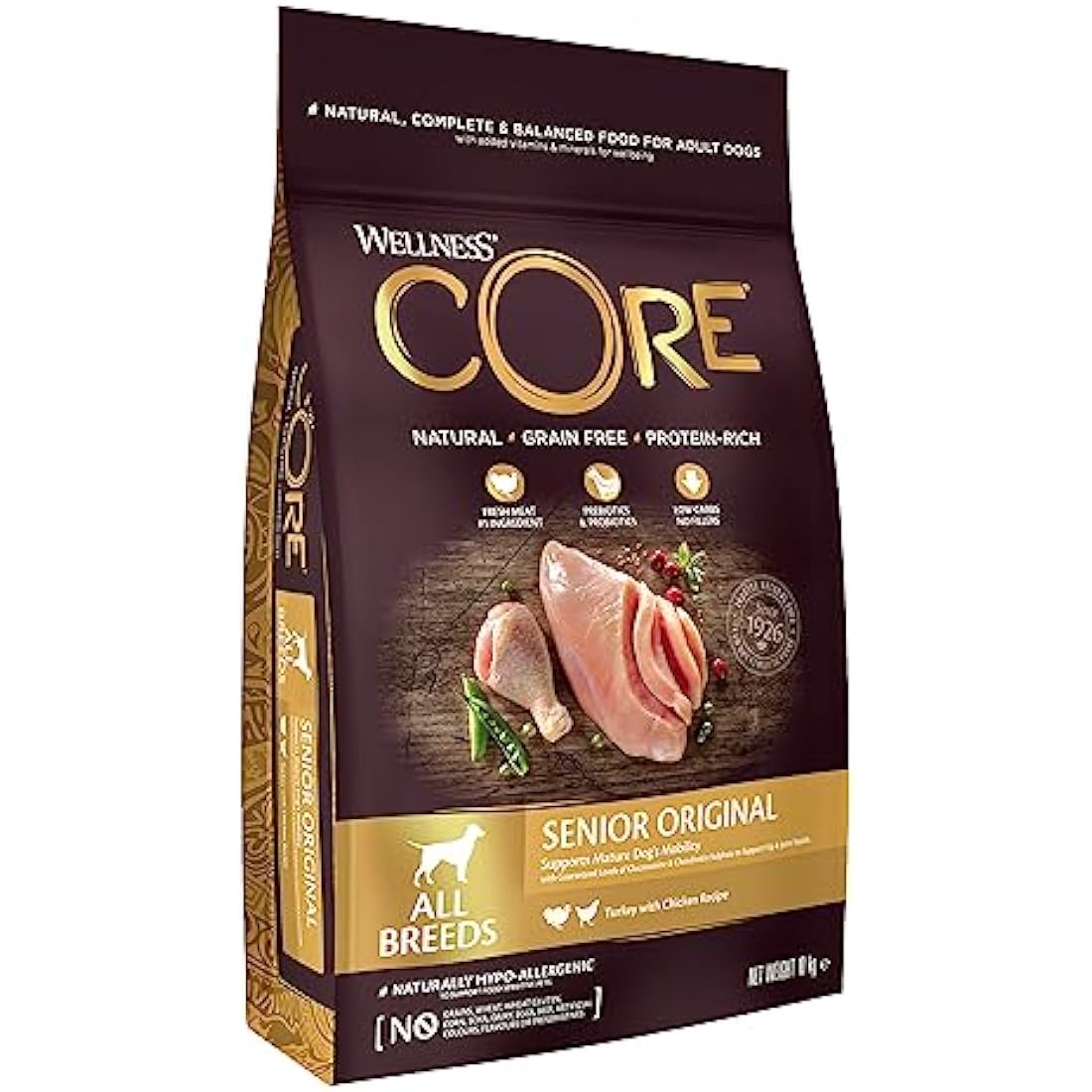 Wellness CORE Senior Original, 10kg, Turkey & Chicken, Dry Dog Food for All Breeds, +7 Years Old, Grain-Free, High Meat Content, Protein-Rich, Supports Ageing Dogs' Needs