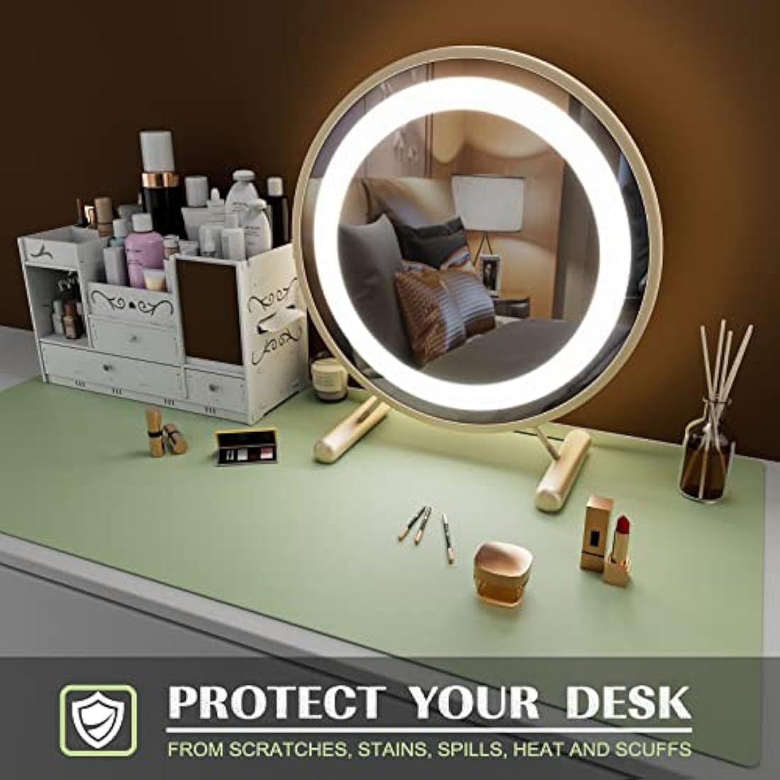 K KNODEL Small Office Leather Desk Mat, Mouse and Keyboard Pad, Computer and Laptop Mat, Desktop Protector and Cover, Writing Pad and Blotter (60x35cm, Light Green)