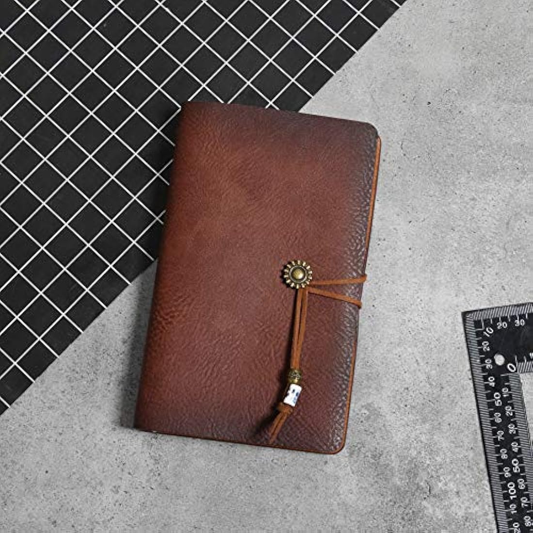 WONDERPOOL A6 Leather Diary Lined Paper Notebook & Pen - Refillable 6 Ring Binder Writing Spiral journal for Office Travel Work and Plan Agenda(a-Coffee, A6)