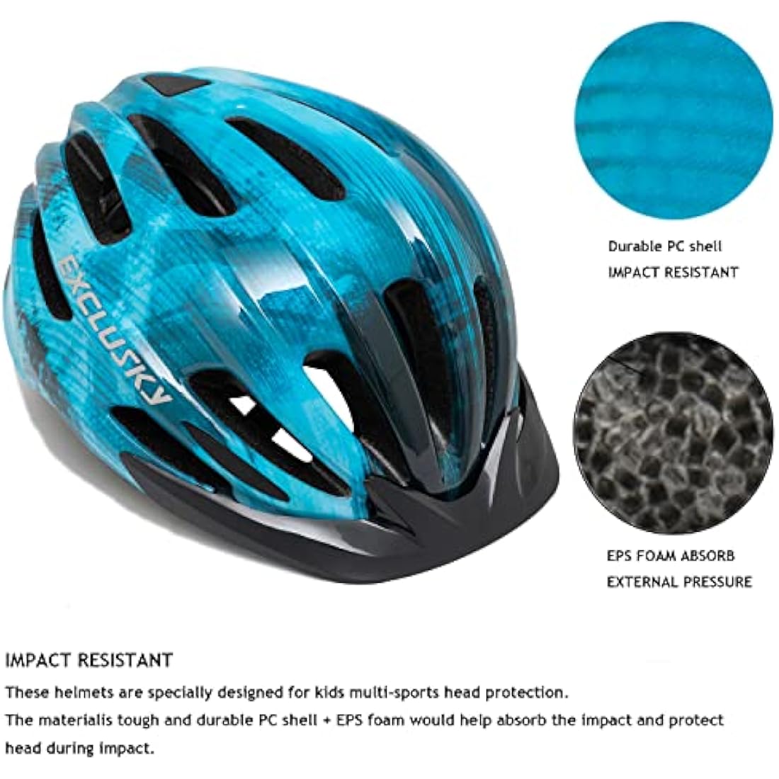 Kids Bike Helmet Exclusky Boys Girls Bike Helmet Adjustable Kids Cycle Helmet 50-57cm, Multi-Sport Kids Helmet Age 5-7-9-10-12, Bicycle Helmet Kids with Visor