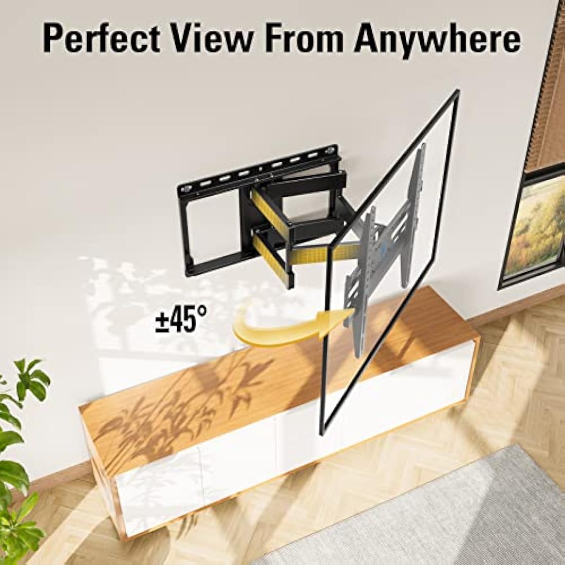 Mounting Dream TV Wall Bracket Mount for Most 26-65 Inch TVs, Max VESA 400x400mm, Tilt Swivel for TV Max 45kg, Full Motion Double Arms Fit OLED LCD LED Flat/Curved Screens, with Fischer Wall Plug