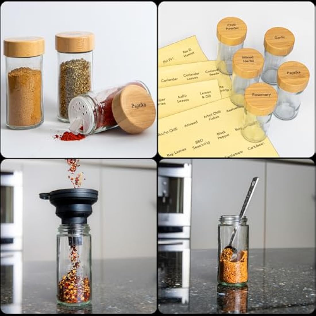 My Luxury Cuisine Rotating Spice Rack, Aesthetic Spice Rack for Inside Cupboard or Free Standing, Ideal Spice Rack Organiser Including 16 Spice Jars with Lids and Labels to Easily Sort your Spices.