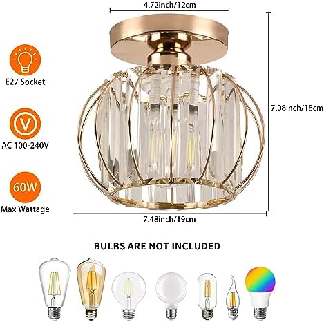 ZYDTRIP Crystals Ceiling Light Fixtures Chandelier, Small Semi Flush Mount Ceiling Light Fitting for Hallway Entrance Kitchen Bedroom Dining Rooms Living Rooms Bar (2 Pack Gold)