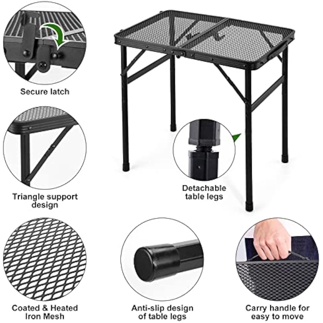 Odoland Portable Camping Table Ultralight Aluminum Folding Picnic Table Small Camp Table for Beach Hiking Backpacking Outdoor Indoor Picnic RV BBQ Black