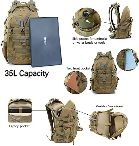 Long Keeper 35L Tactical Backpack - Military Army Backpack Water Resistant, Hiking Camping Cycling Travel Backpack Outdoor Molle Rucksack for Men Women