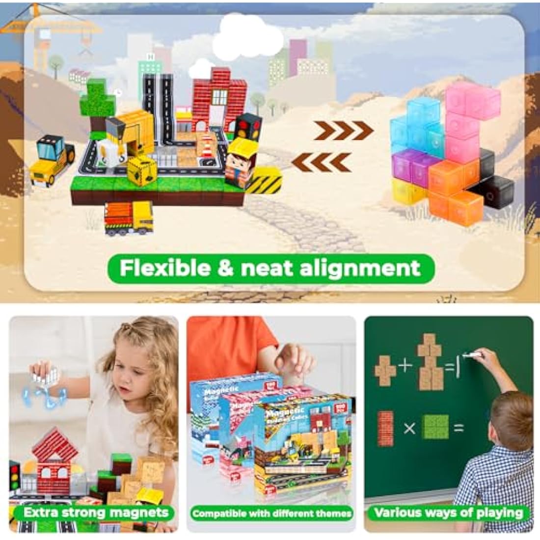 ToyUnited Magnetic Building Blocks, 100PCS Magnetic Blocks Stacking Tiles Cubes Construction Toys STEM Montessori Sensory Toys Gifts for Kids Ages 4 5 6 7 8 9 10 Christmas Advent Calendar