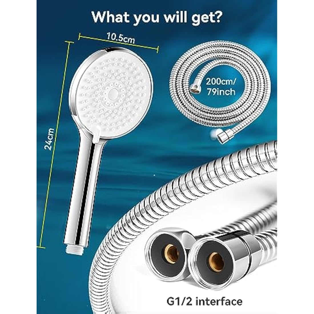 Magichome Shower Head and Hose 2M, Shower Head High Pressure with 5 Modes, Universal Handheld Showerhead to Increase Pressure