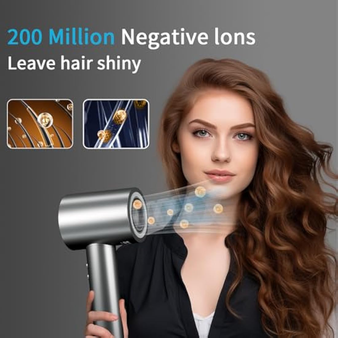 BAMCOO Hair Dryer Hairdryer Travel Hairdryers for Women Ionic Silent Hairdryer 1500W HD Display Temperature Touchscreen Low Noise Ion Hair Dryer 4 Temperature Settings (Grey)