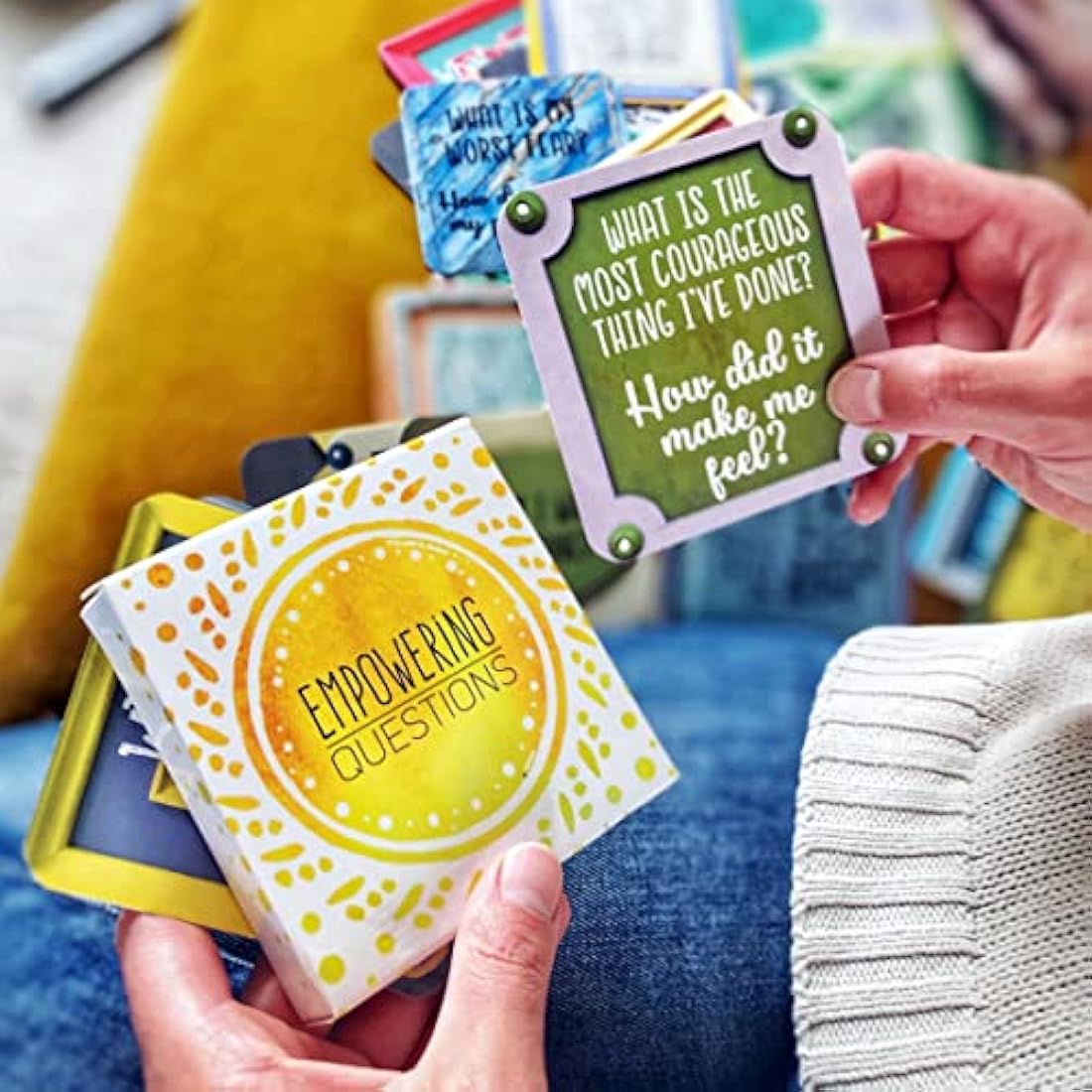 Sunny Present Empowering Questions Cards - 52 Self Care Cards for self-reflection, journaling, meditation and therapy