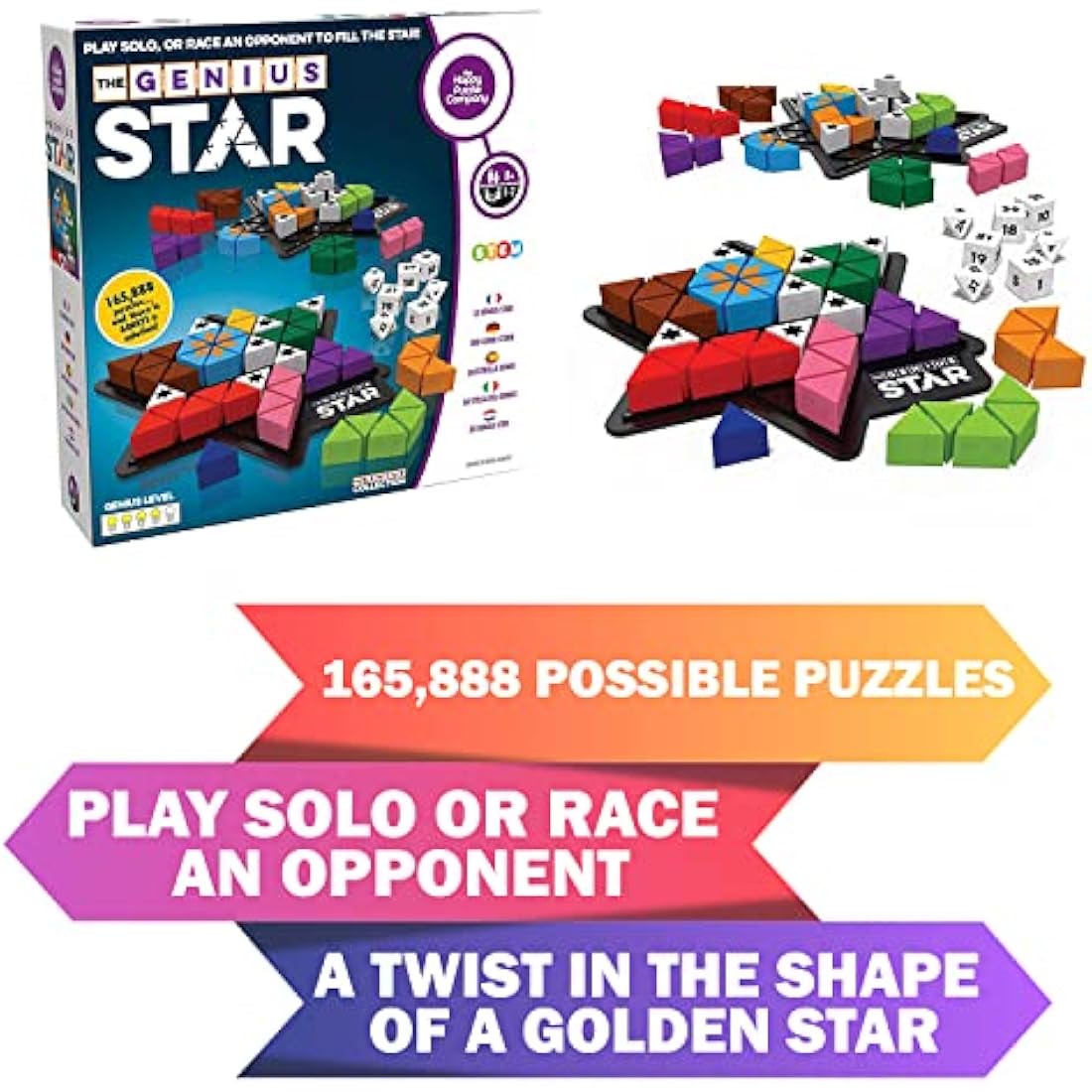 The Happy Puzzle Company The Genius Star Game - 165,000+ Puzzle Challenges for a Fun Family Board Game Night - Logic Puzzles STEM Educational Learning Resources - Smart Games for Kids & Adults Ages 8+