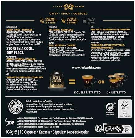 L’OR BARISTA Double Ristretto XXL Aluminium Medium Roast Coffee Capsules (5 X 10 Pods) Intensity 11