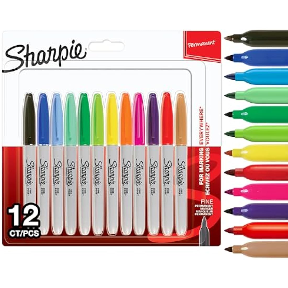 Sharpie Permanent Markers | Fine Point for Bold Details | Assorted Colours | 12 Marker Pens