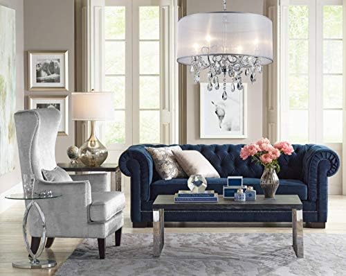 BESTIER Modern Elegant Crystal Pendant Drum Chandelier 4 Light Chrome Lighting Fixture LED Ceiling Light Dia 48 cm x H 45 cm