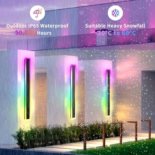 Zihoi RGB Outdoor Wall Lights, 100CM 2Pack RGB/Warm/White Dimmable Modern Led Wall Lighting, Long Wall Sconce with Remote and APP Control for Outdoor/Indoor Party Gathering