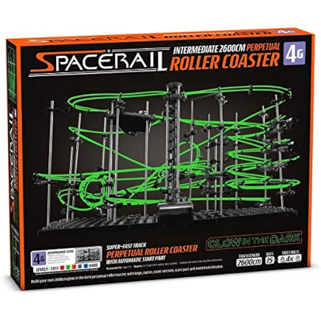 CKB LTD Space Rail Perpetual Rollercoaster Glow in The Dark Level 4 - Marble Roller Coaster Run DIY Track Build Kit Space Rail Track Run Construction Gadget