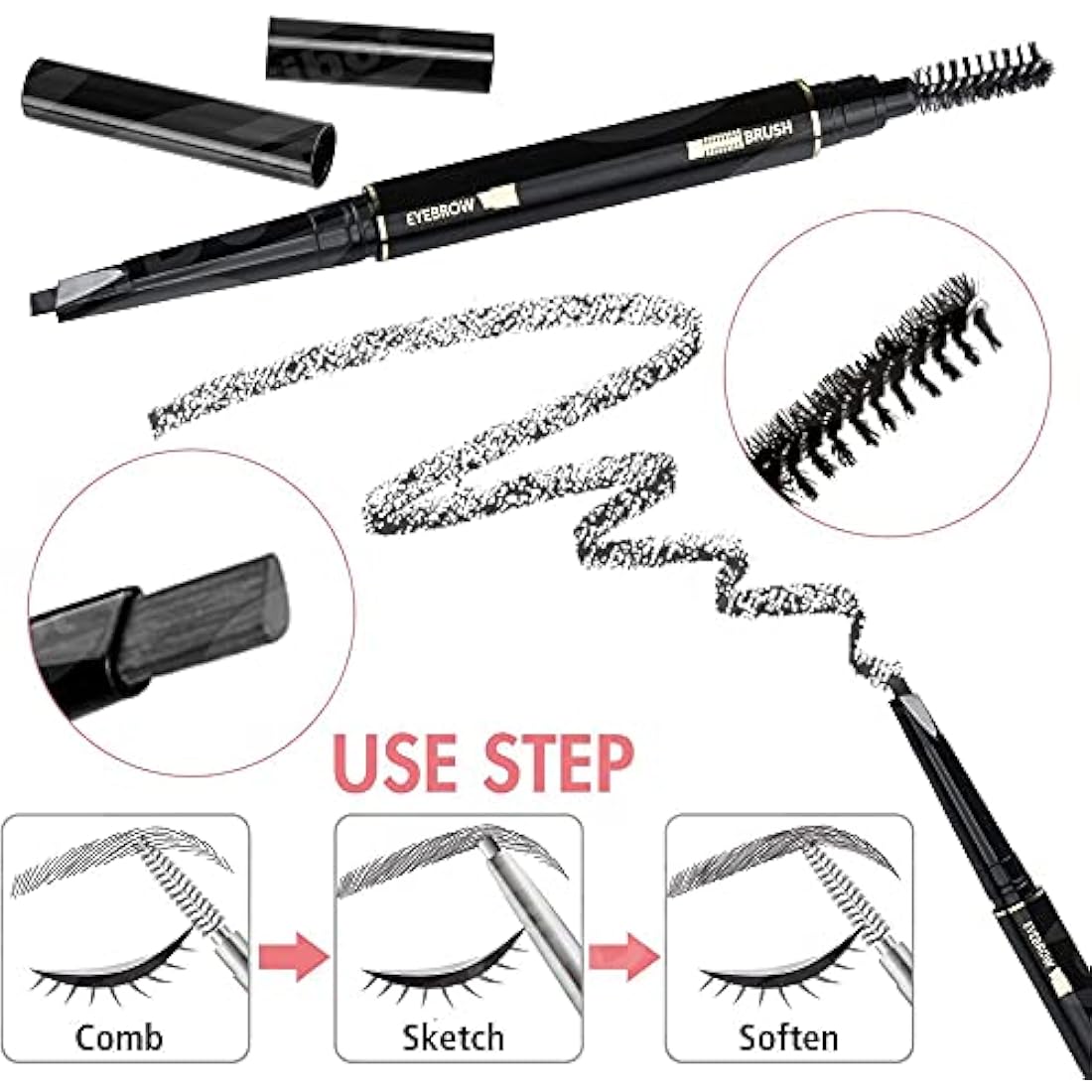 Gibot Stainless Steel Eyebrow Grooming Kit - 5pcs Set with Tweezers, Scissors, Brush Comb, Pencil, Razor and Travel Case for Women and Men, Black