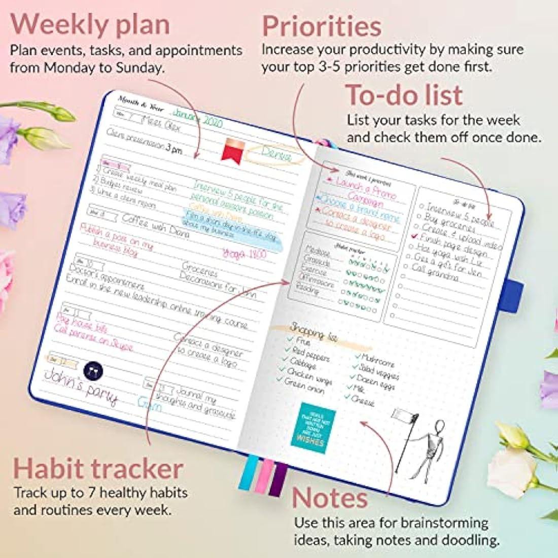 GoGirl Planner and Organizer for Women – Compact Weekly Planner, Goals Journal & Agenda to Improve Time Management & Productivity (Royal Blue)