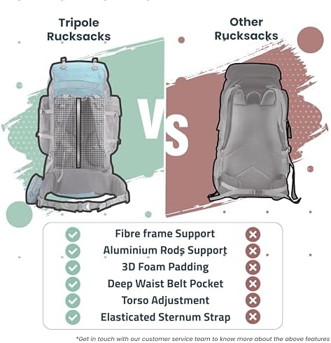 Tripole Walker 55 Litre Rucksack and Backpack for Trekking, Hiking and Backpacking | Laptop Sleeve | Rain Cover | Internal Frame