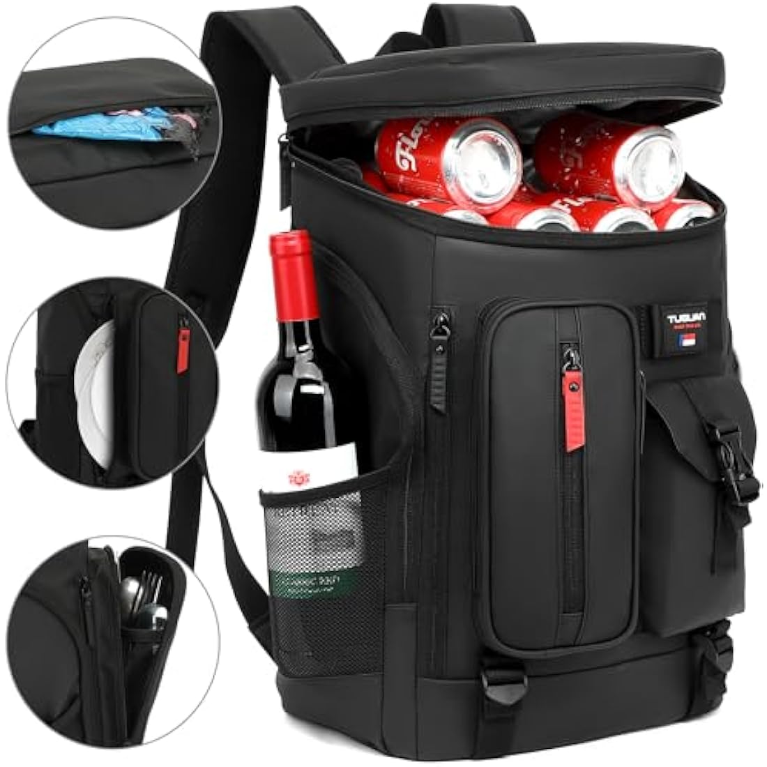 TUGUAN 30L Cooler Backpack 36 Cans Insulated Cool Bag Rucksack Leak Proof Picnic Backpack Men for Lunch Work Thermal Rucksack Women for Travel Camping Beach