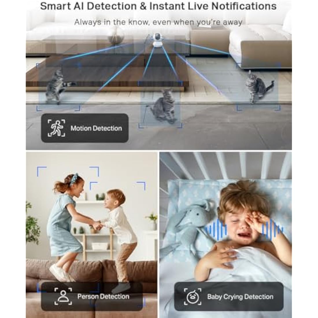 Tapo C210 2K 3MP Pan/Tilt Indoor Camera House Security Camera, WiFi Camera, No Monthly Fee, AI Detection, Dog Puppy Camera, Baby Camera Monitor, 360° View, Night Vision, Works with Alexa & Google