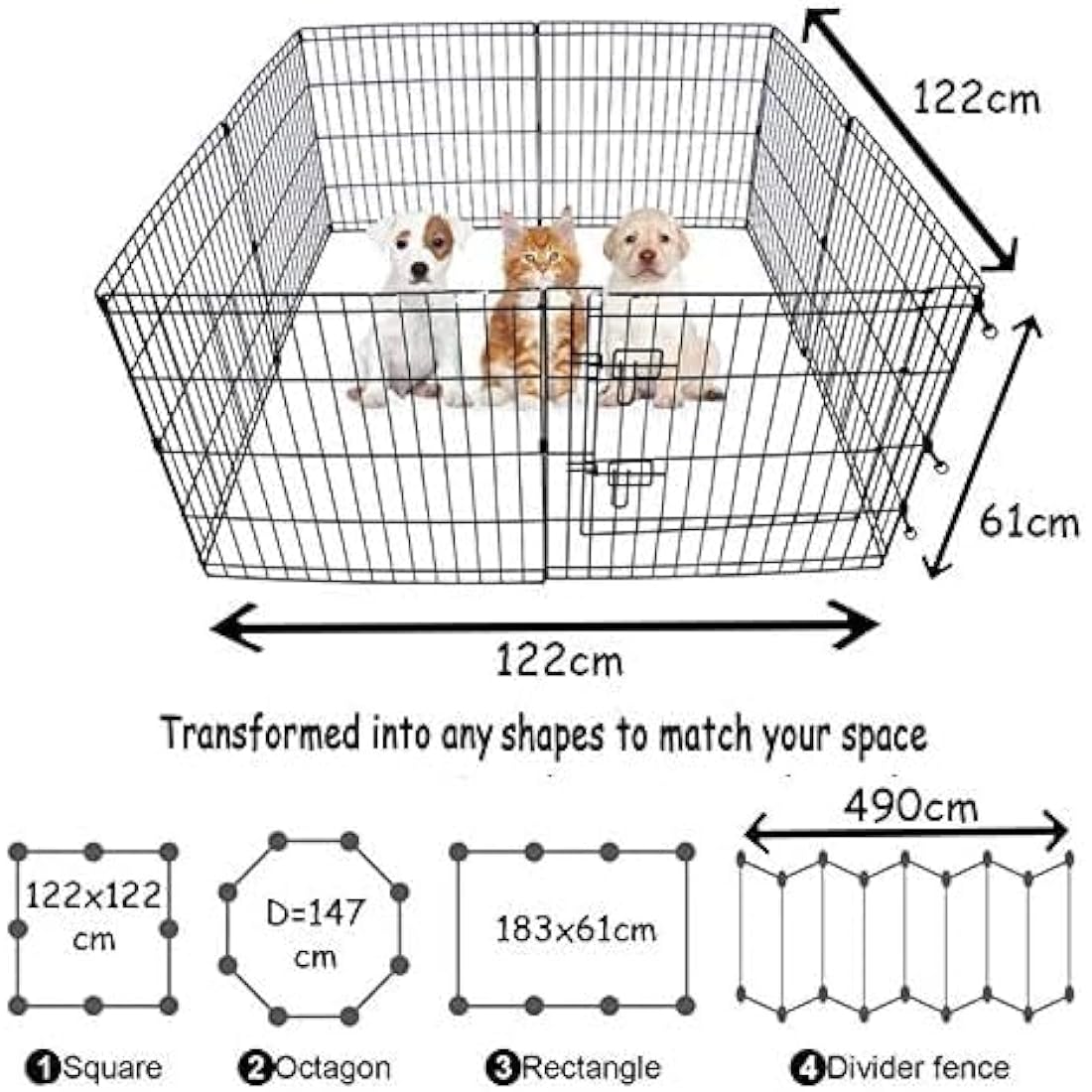 Doggy Style 8 Panel Playpen Suitable for Dogs Puppies Cats & Rabbits Foldable Ideal for Indoor/Outdoor use Puppy Play Pen (Small, 8 Panel Light/Lge Door/Black)