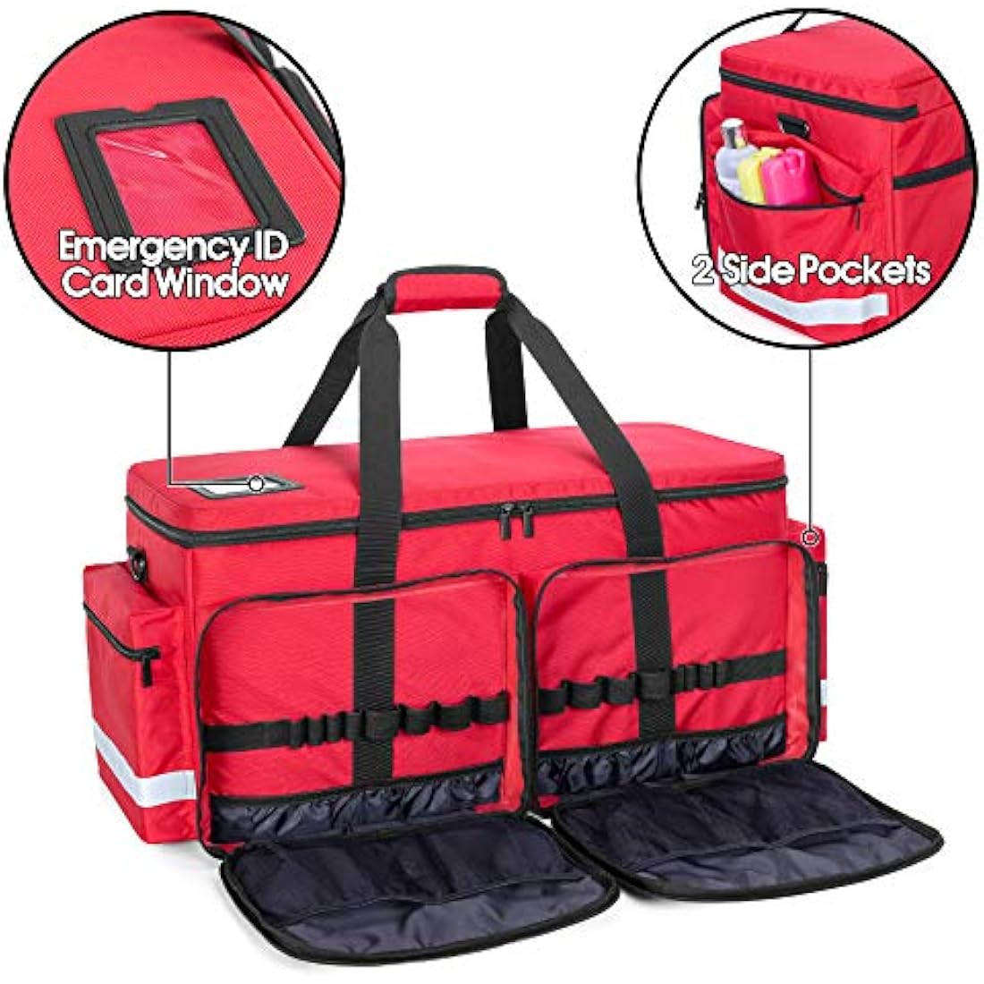 Trunab Large Emergency Medical Bag Empty with Compartment for Oxygen Tank(M2-M22), Large First Responder Bag with Bottom Board Pad for Sport Team, Community Volunteer, Bag Only, Red-Patented Design