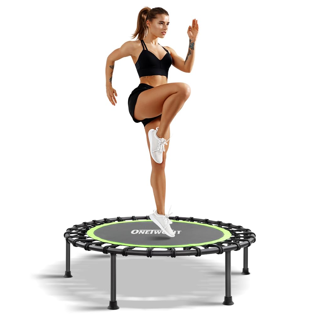 ONETWOFIT 42" Mini Trampoline, Rebounder Trampoline for Adults Silent Indoor Exercise Fitness Trampoline Bungee Rebounder Jumping Workouts 330LBS