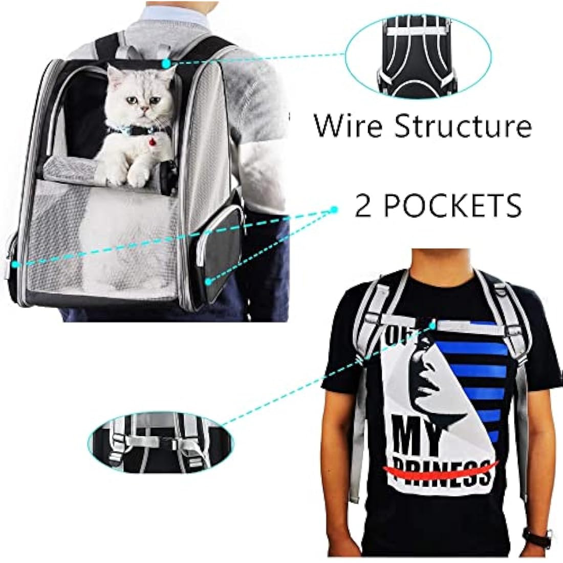Pet Backpack Transport Bag for Dogs Cats 7.5 kg, Large Portable Cat Backpack Dog Backpack Transparent Top Opening Travel Airline Approved, Mesh Pet Carrier Bag Breathable