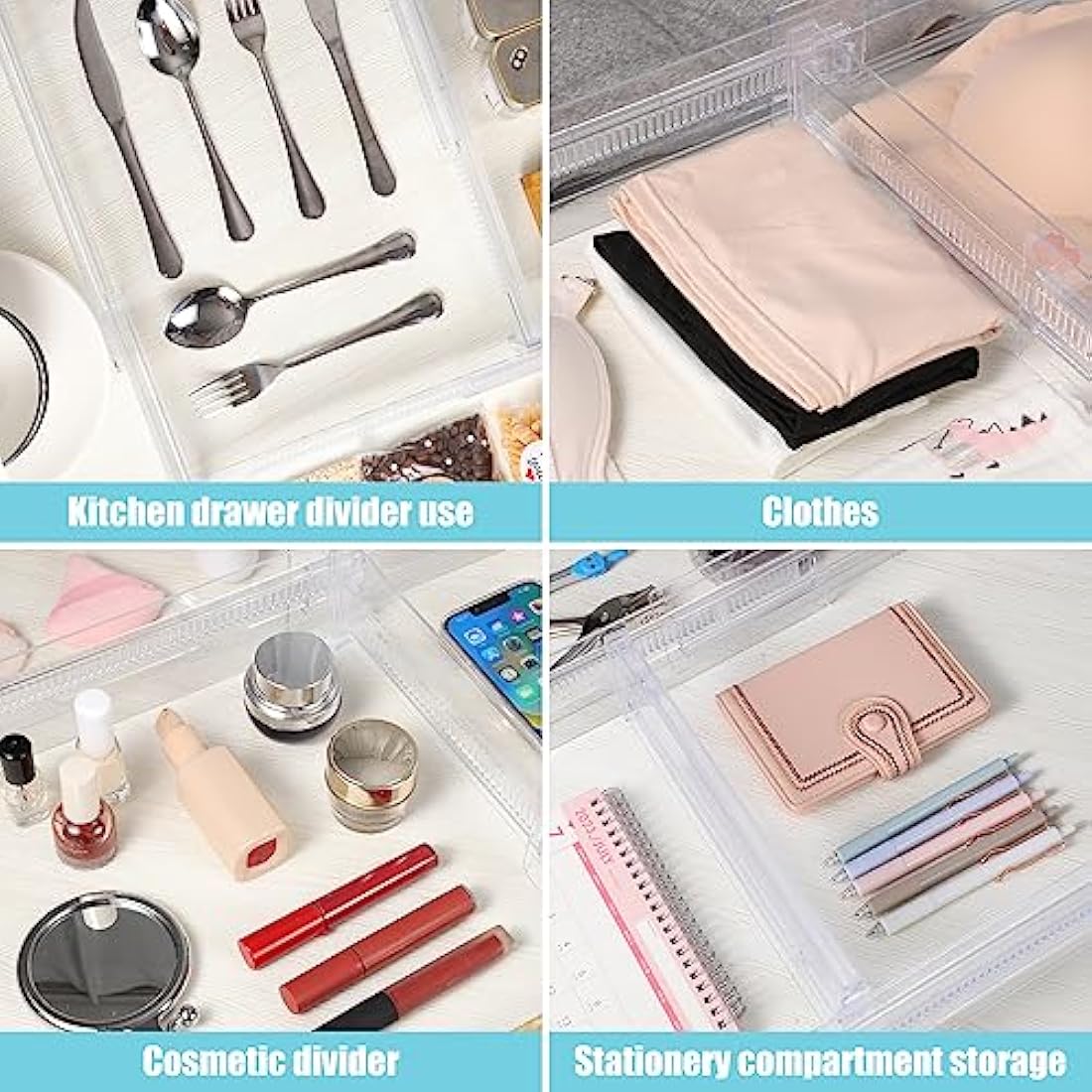 Yafe 6 Pack Drawer Dividers, Adjustable Drawer Organiser Divider(11.8"-19.7"), Extendable Plastic Drawer Dividers for Kitchen Bedroom Office Desk Dresser Cosmetic Clothing(Transparent)
