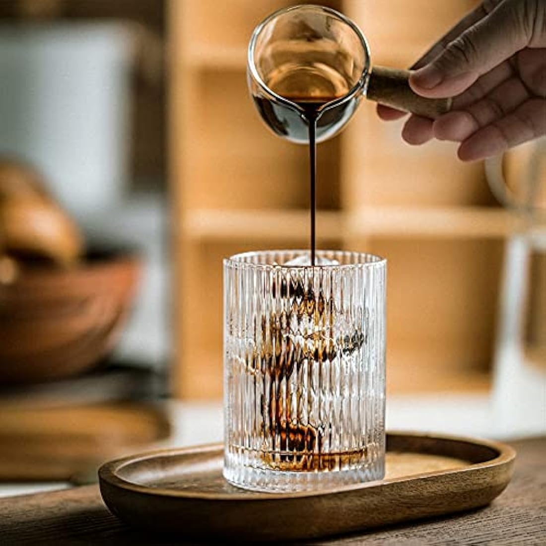 Drinking Glasses with Origami Style Set of 4pcs Glass Cups, 2 Highball Glasses & 2 Rocks Glasses, Elegant Ripple Vintage Glassware, Iced Coffee Glasses, Ideal for Cocktail, Whiskey,Beer