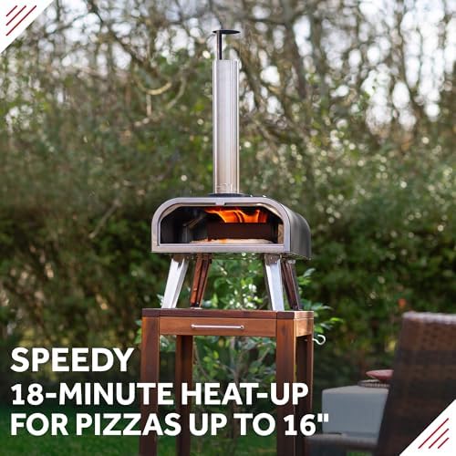 George Foreman Outdoor 16 Inch Wood Pellet Portable Wood Fired Pizza Oven Black with Paddle and Carry Bag, BBQ Oven & Smoker, Foldable Legs GFWPPO2BPC