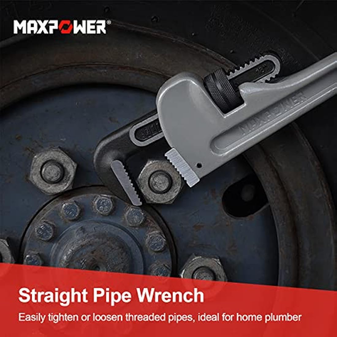 MAXPOWER 18" Heavy Duty Aluminum Pipe Wrench (450mm) – Stillson Plumbing Tool with 60mm Max Jaw Opening – Professional Straight Spanner for Plumbing & DIY