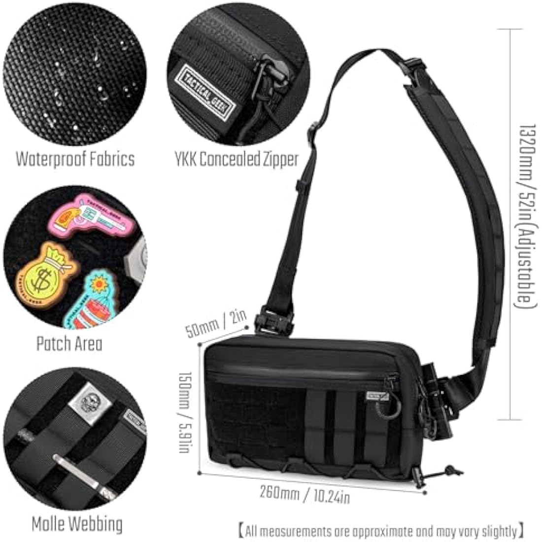TACTICAL_GEEK Cache L3 EDC Sling Bag, Lightweight Nylon Shoulder Daypack, Crossbody Bag, Hiking Ambidextrous Strap, Travel Hiking Concealed Carry, Chest Backpack Casual Shoulder for Daily
