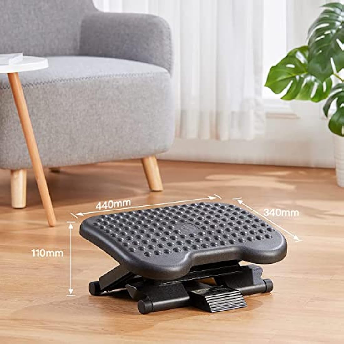 HUANUO Adjustable Under Desk Footrest, Foot Rest for Under Desk at Work with Massage, Foot Stool with 3 Height Position & 30 Degree Tilt Angle Adjustment for Home, Office