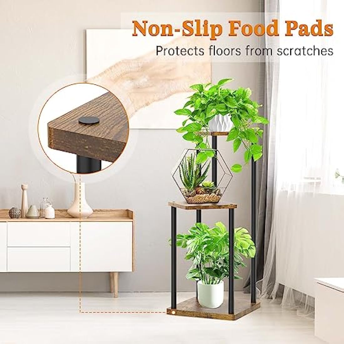 LyTaispuly 3 Tier Plant Stands Indoor Outdoor, Metal Wood Tiered Corner Plant Stand Pot Holder, Wood Flower Shelf Display Rack for Living Room Bedroom Balcony Garden Patio, Black