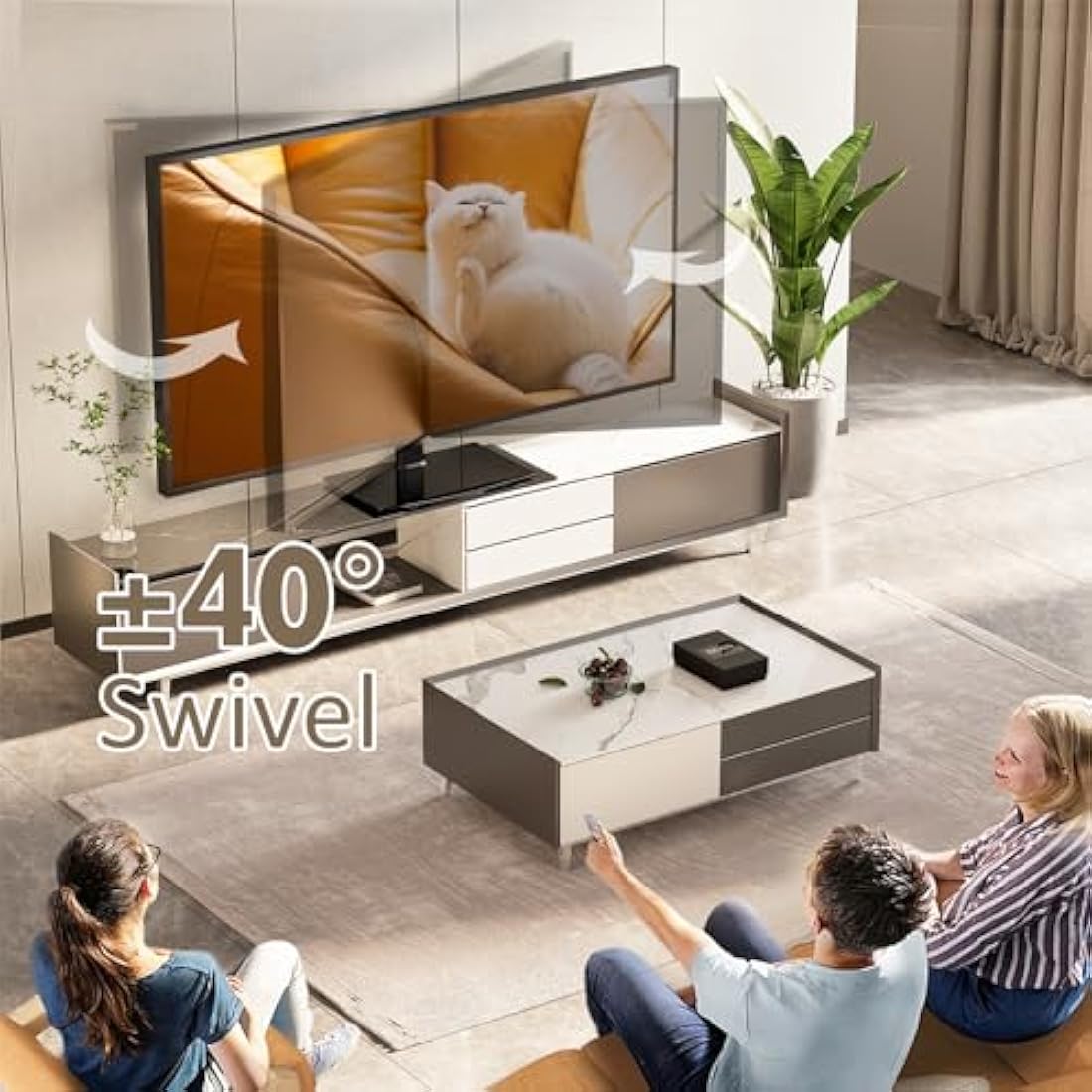 Universal Swivel TV Stand/Base Table Top TV Stand 32 to 70 inch TVs 80 Degree Swivel, 4 Level Height Adjustable, Heavy Duty Tempered Glass Base, Holds up to 40kgs Screens, HT04B-002P
