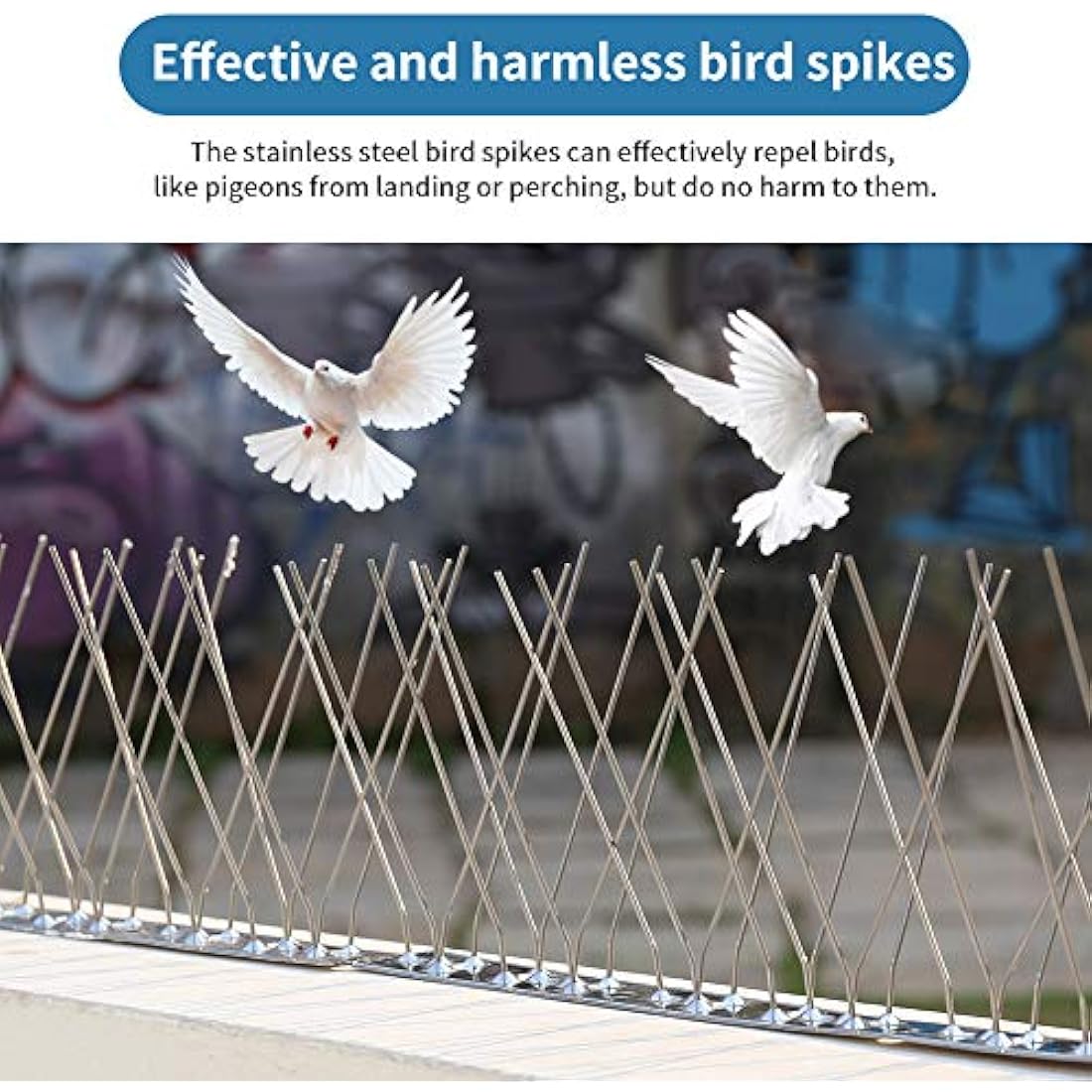 Bird Spikes for Pigeons Small Birds, Pigeon Spikes Kit Cover 6M (20 feet), Fence Spikes Stainless Steel Bird Deterrent Repellent Spikes for Cats, Birds Control Defence Spikes (18 Pack, Uninstalled)